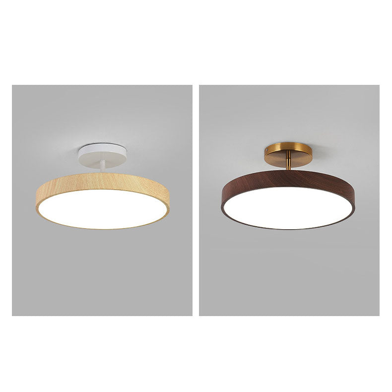 Wood Grain Round Semi-Flush Light