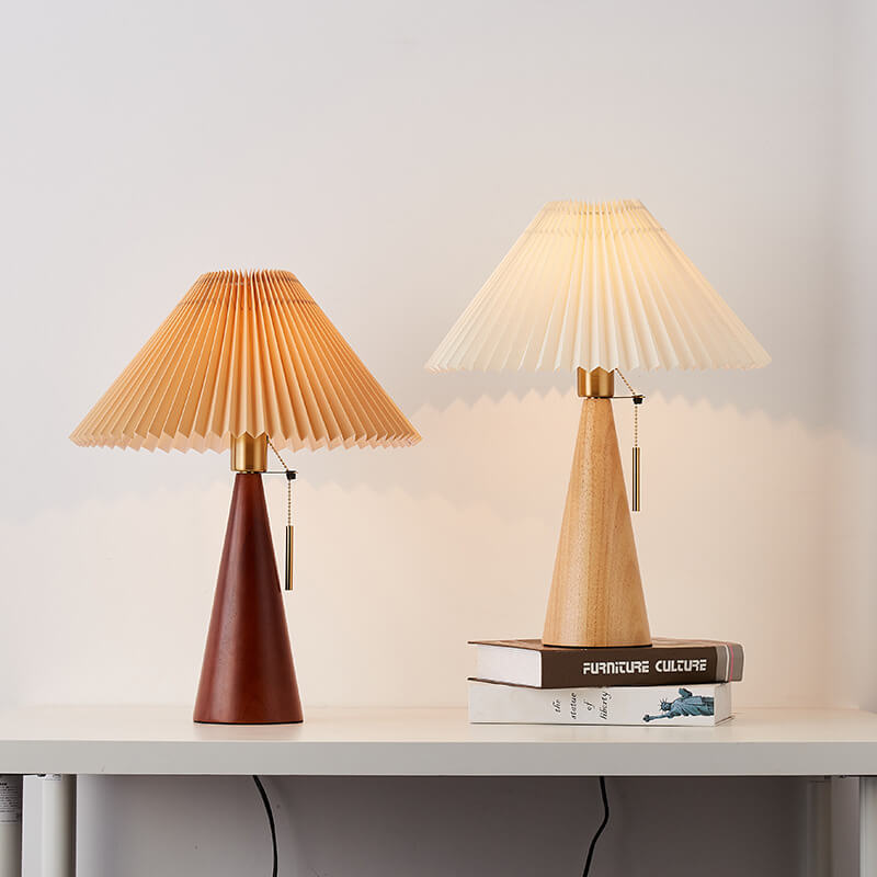 Pleated Shade Wood Table Lamp