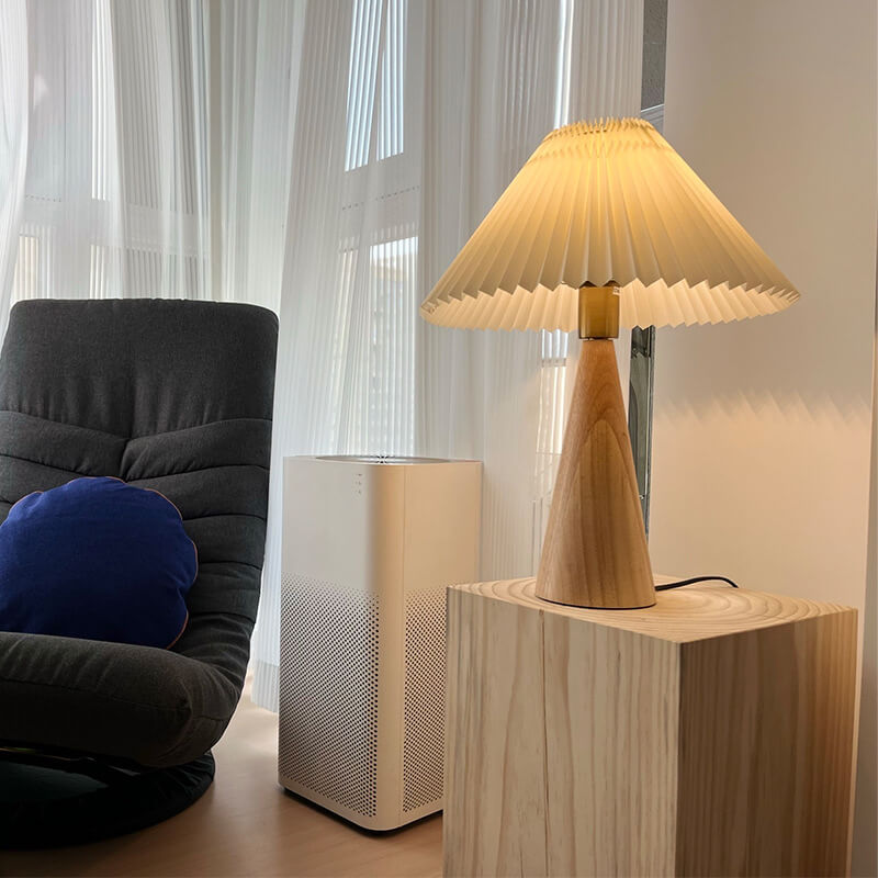 Pleated Shade Wood Table Lamp