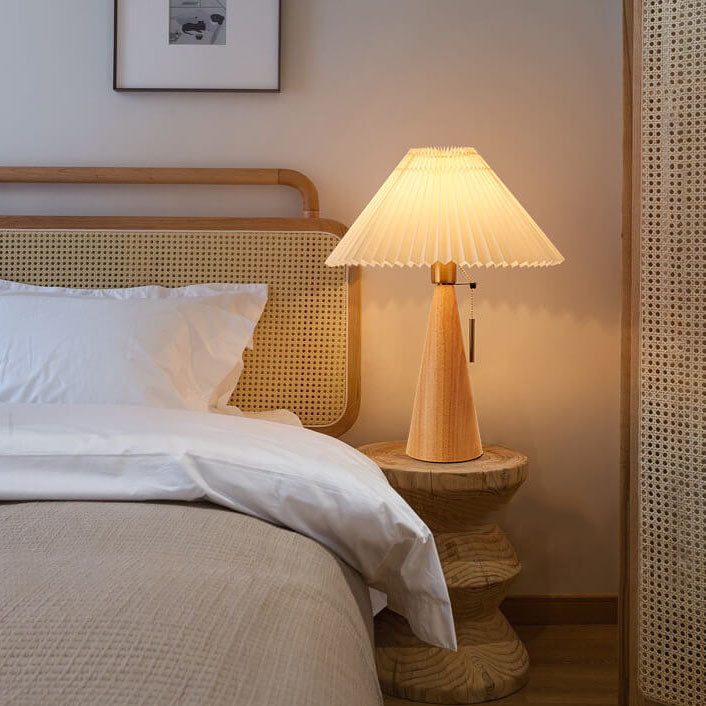 Pleated Shade Wood Table Lamp
