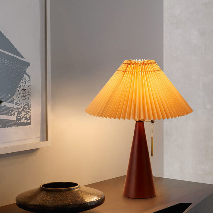 Pleated Shade Wood Table Lamp