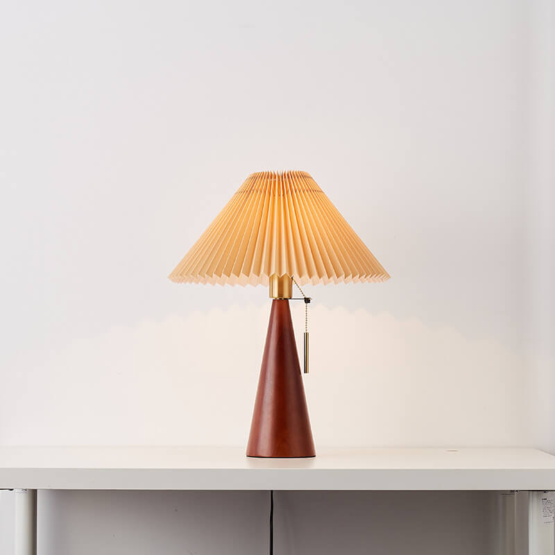 Pleated Shade Wood Table Lamp