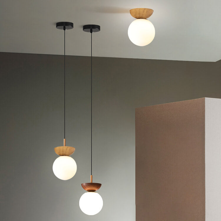 Glass Orb Semi-Flush Pendant Light