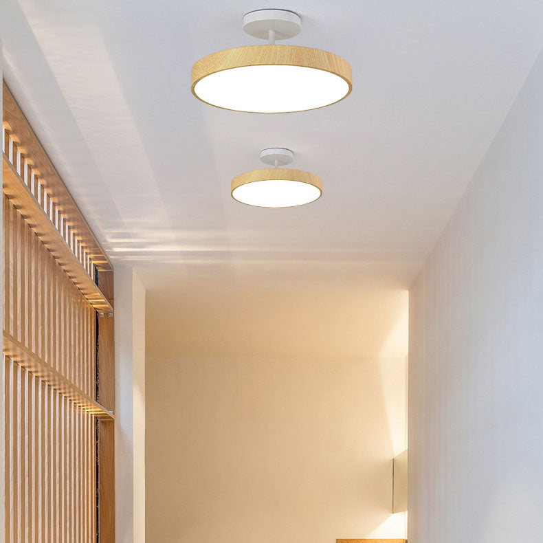 Wood Grain Round Semi-Flush Light
