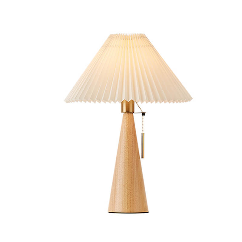 Pleated Shade Wood Table Lamp