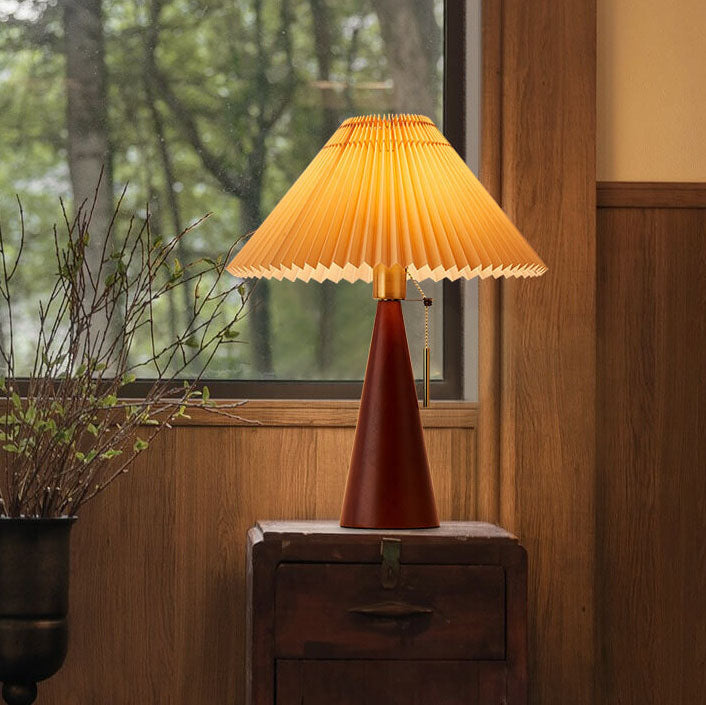 Pleated Shade Wood Table Lamp