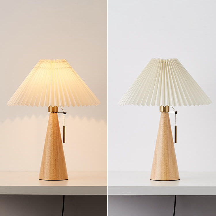 Pleated Shade Wood Table Lamp