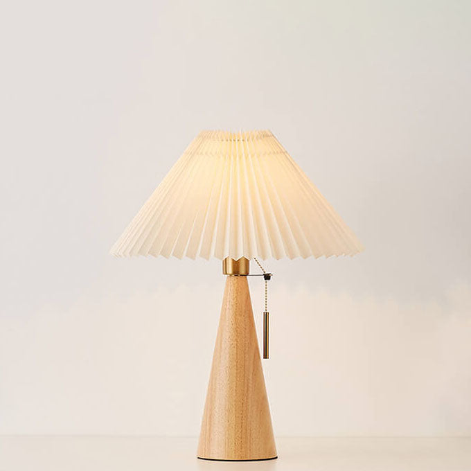 Pleated Shade Wood Table Lamp