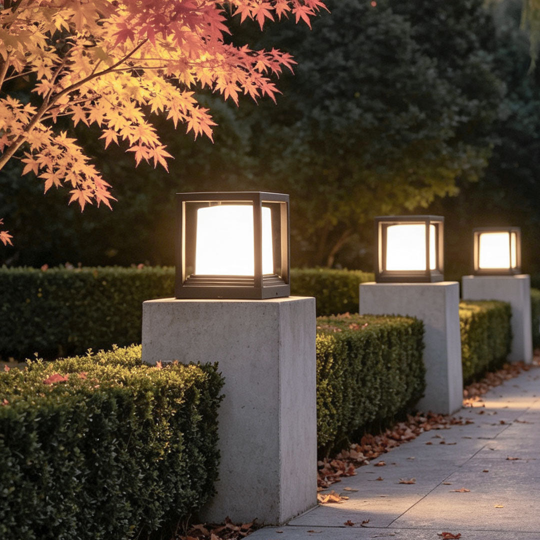 Square Solar Garden Pedestal Light