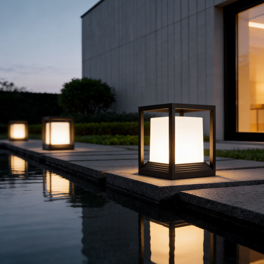 Square Solar Garden Pedestal Light