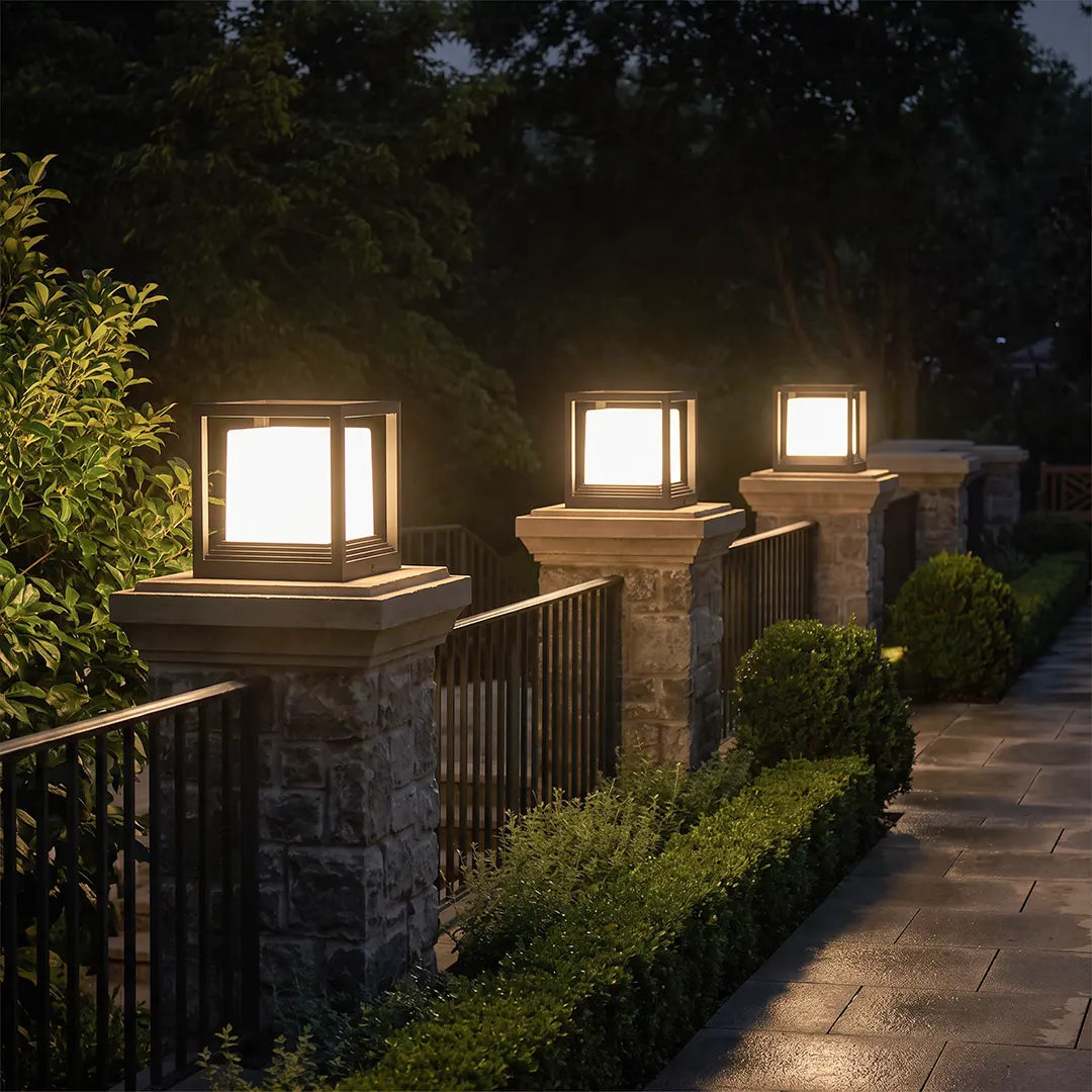 Square Solar Garden Pedestal Light