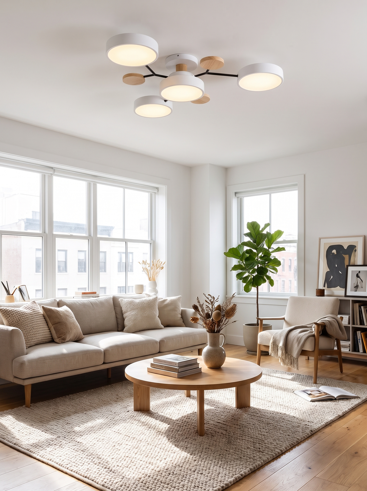 Molecule Branch Semi Flush Ceiling Light in a modern living room
