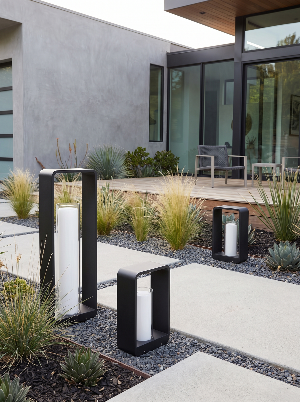 Square Frame Landscape Light at a modern home exterior