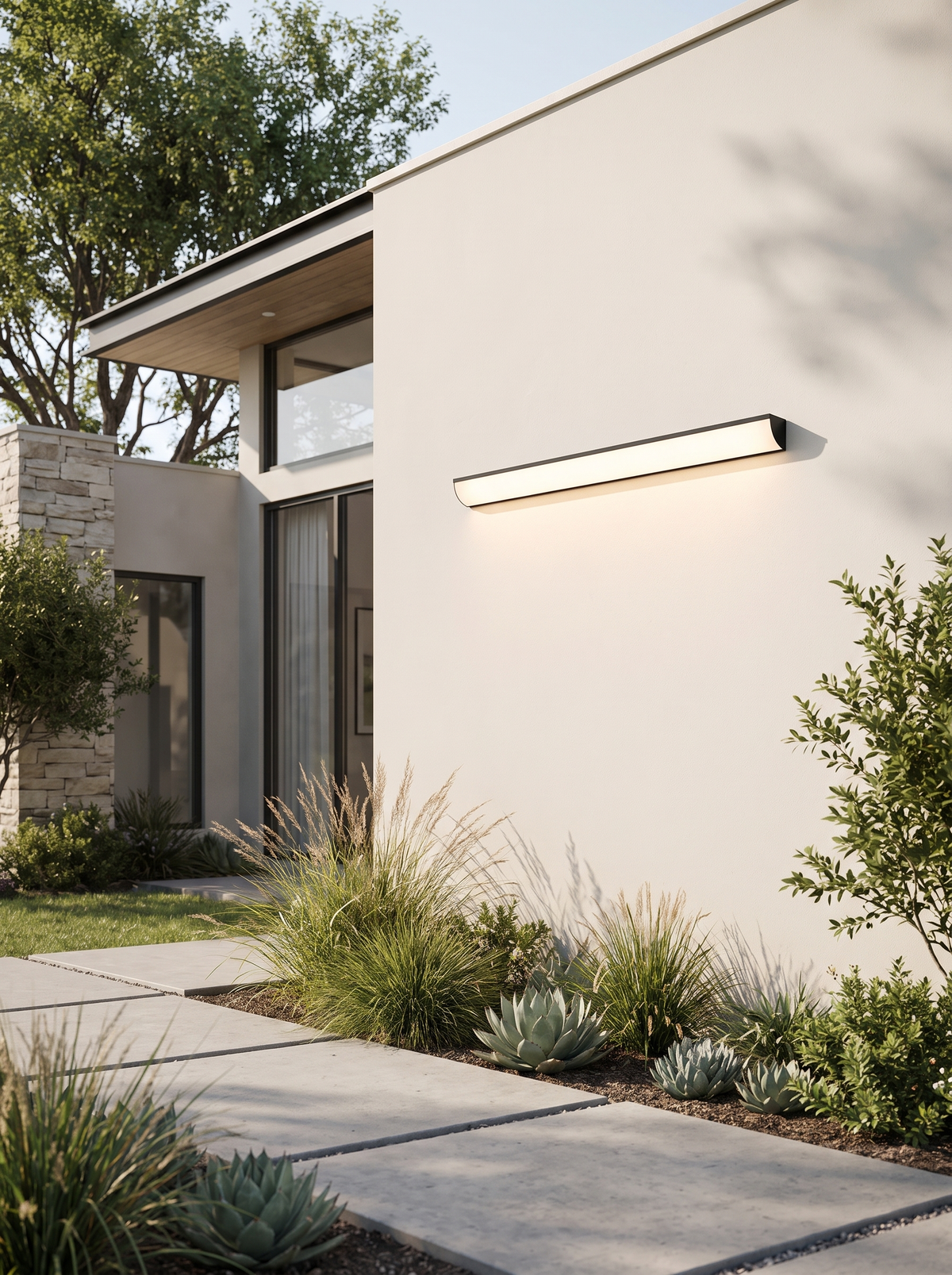 Linear Outdoor Wall Washer Light at a modern home exterior
