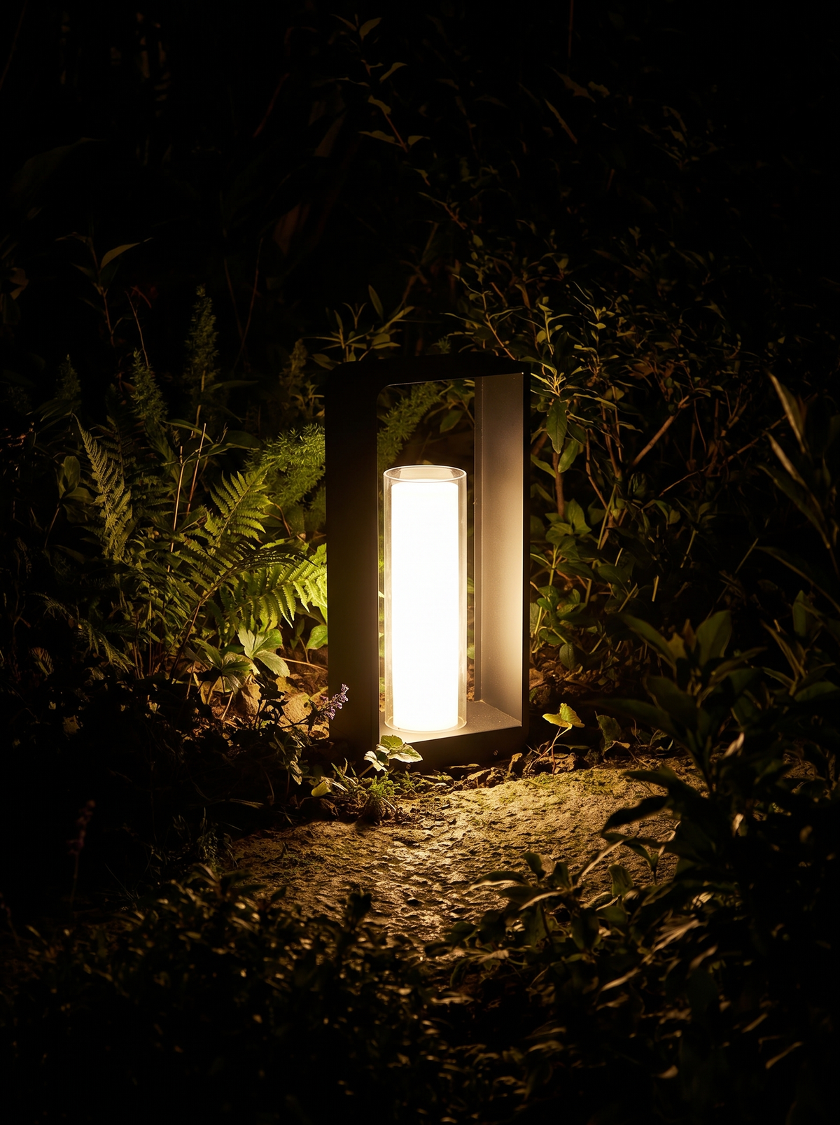 Square Frame Landscape Light lit at night