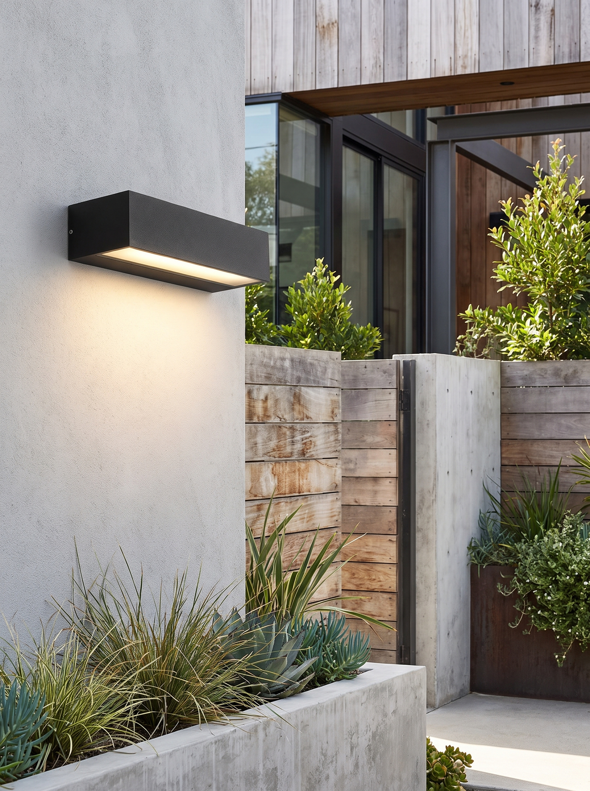 Rectangular Garden Wall Sconce at a modern home exterior