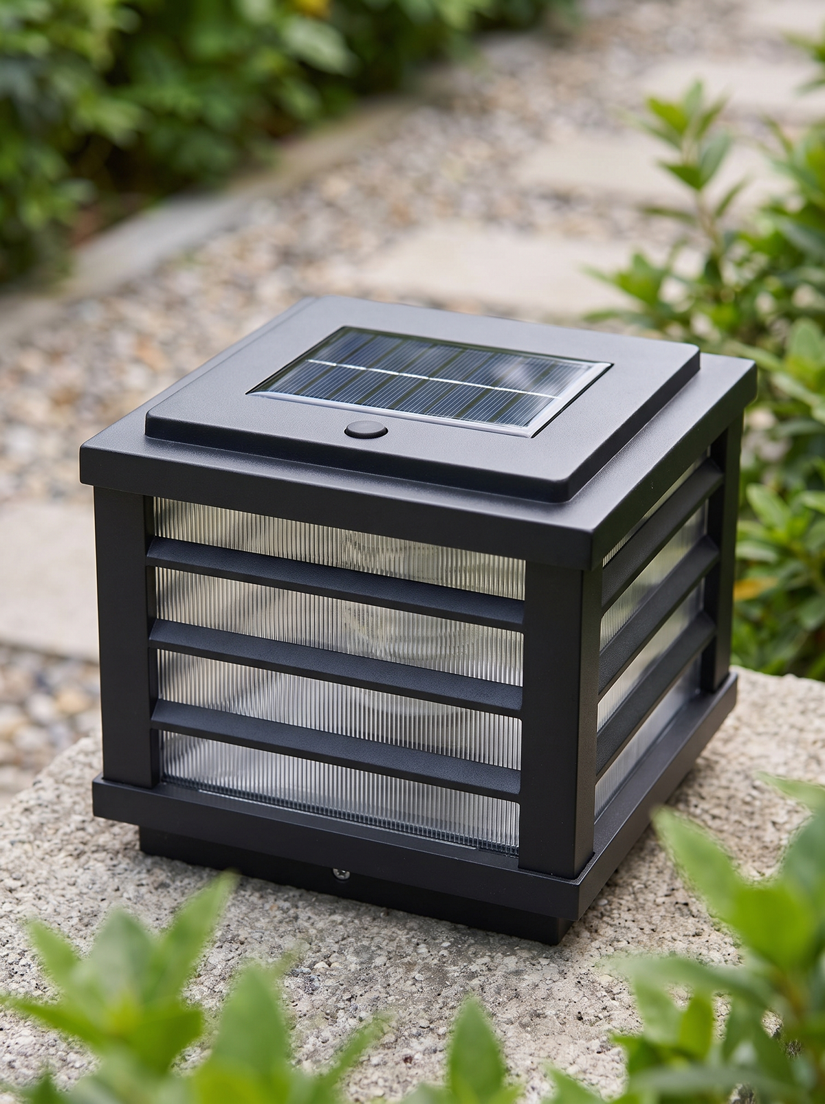 Square Solar Post Light close up