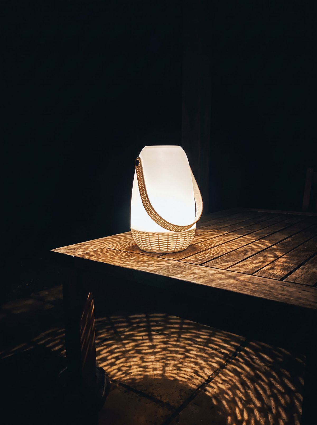 Solar Basket Lantern Light lit at night