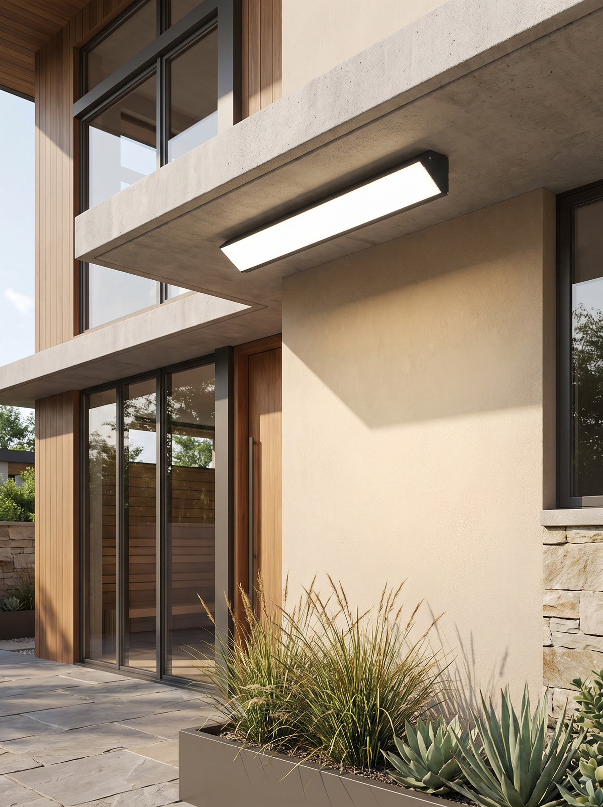 Long Bar Outdoor Wall Light at a modern home exterior
