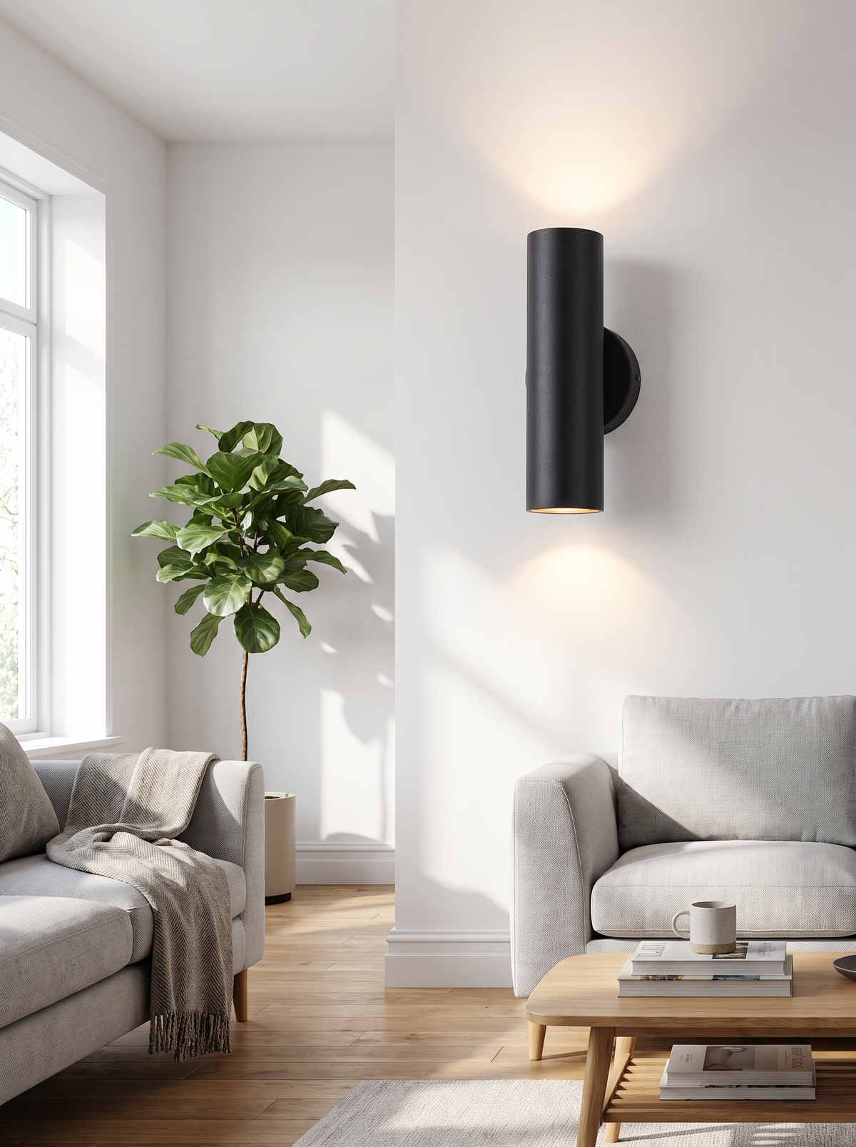 Cylindrical Wall Sconce in a modern living room