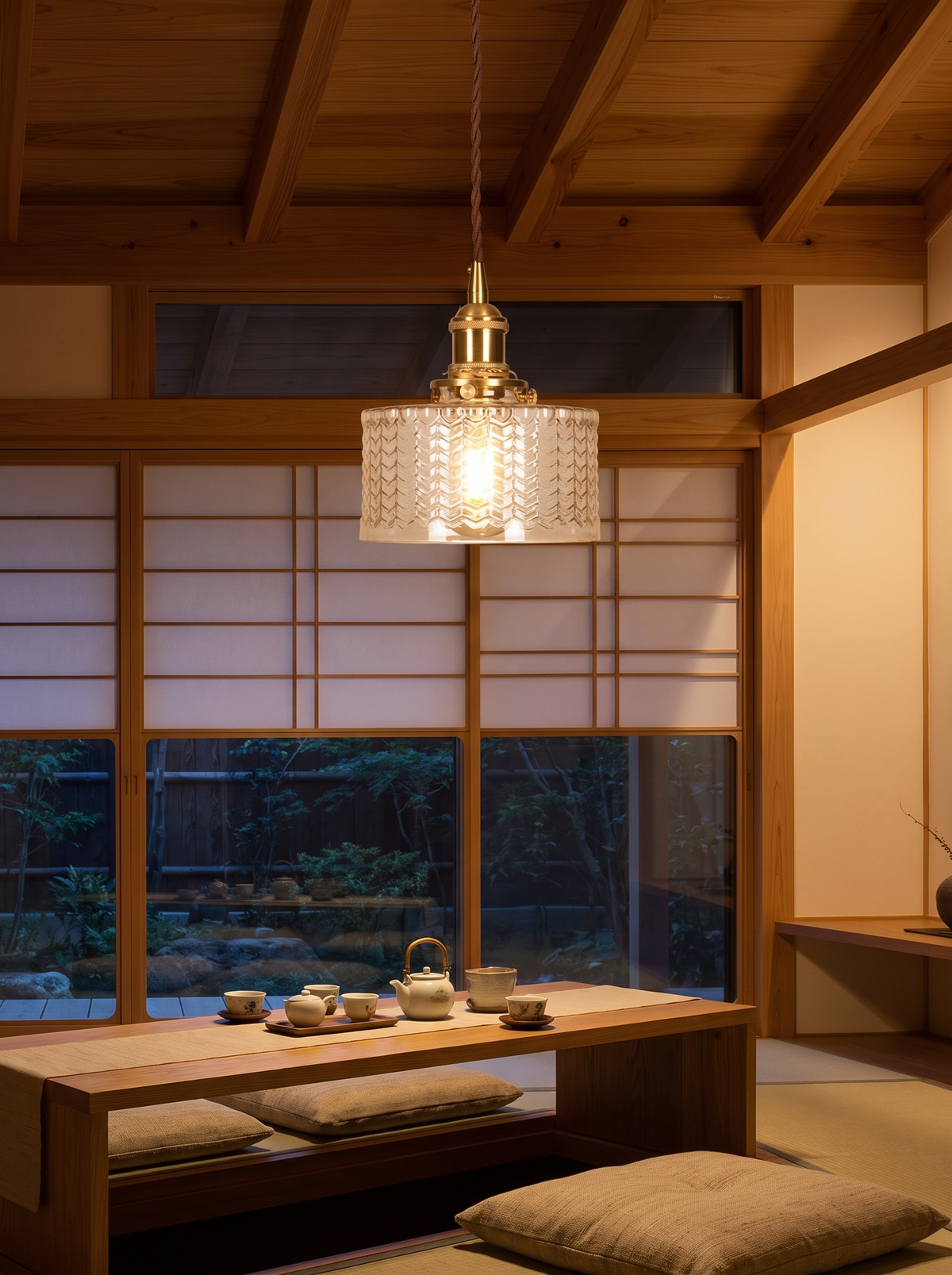 Brass Glass Jar Pendant in a Japanese styled room