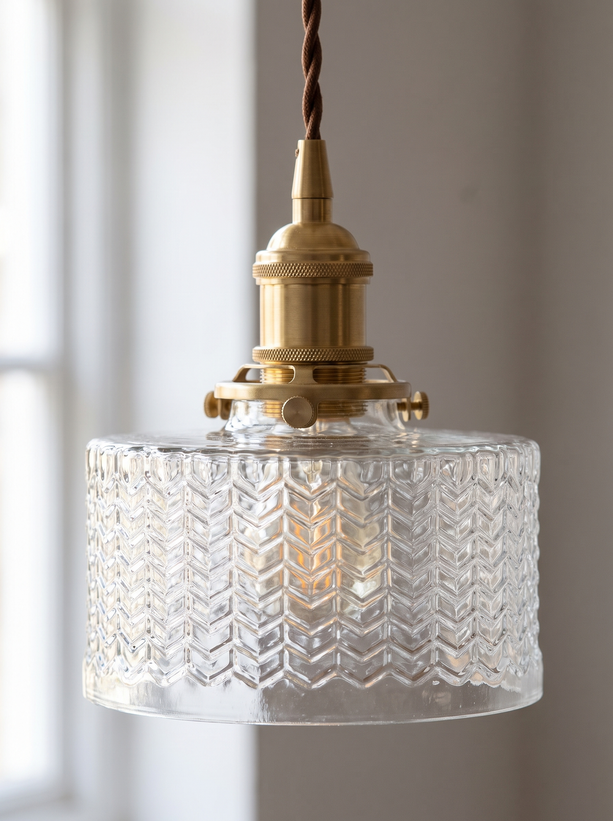 Brass Glass Jar Pendant close up