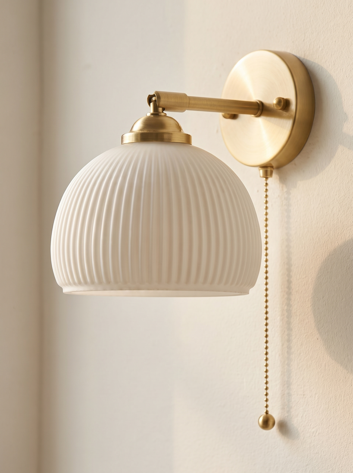 Striped Glass Pull Cord Wall Sconce close up