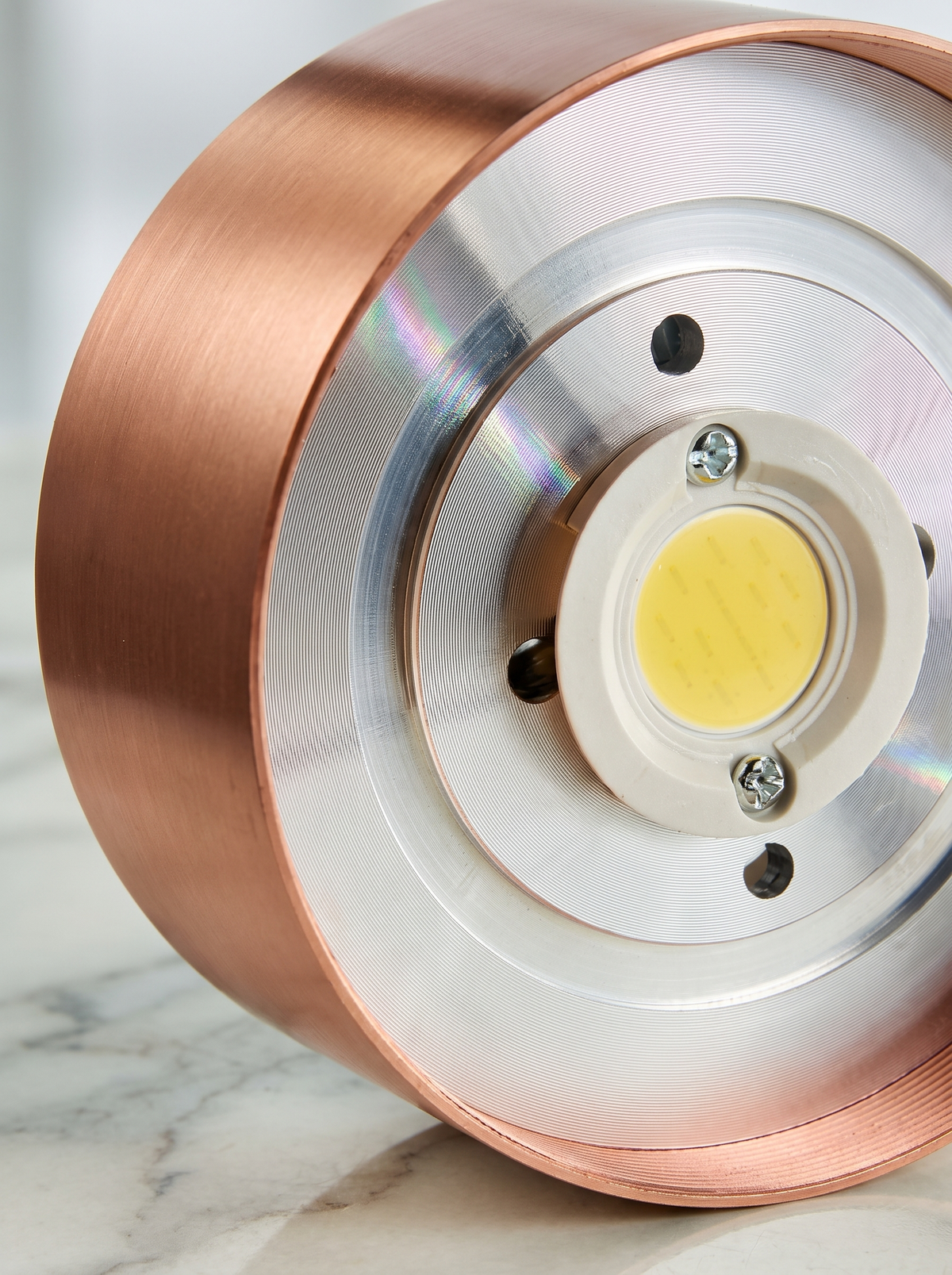 Ultra Thin Copper Flush Mount Light close up