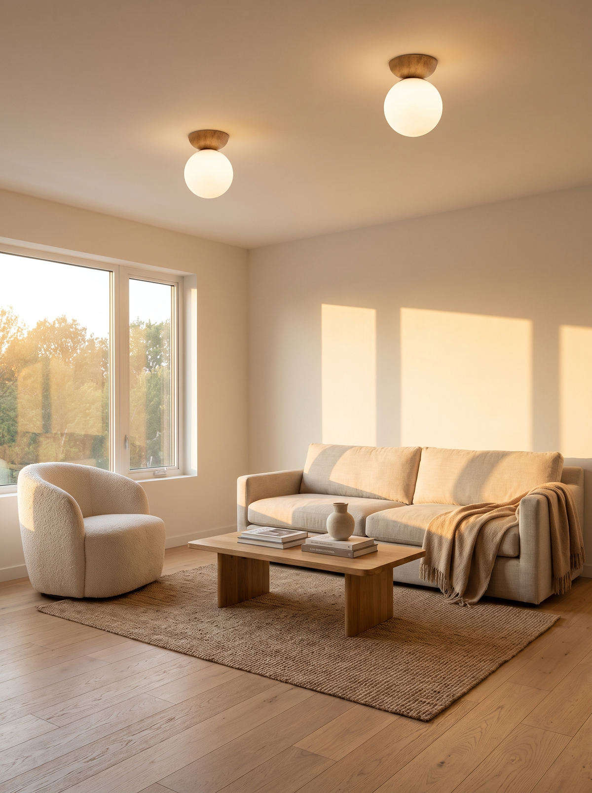 Glass iron orb light in modern living room