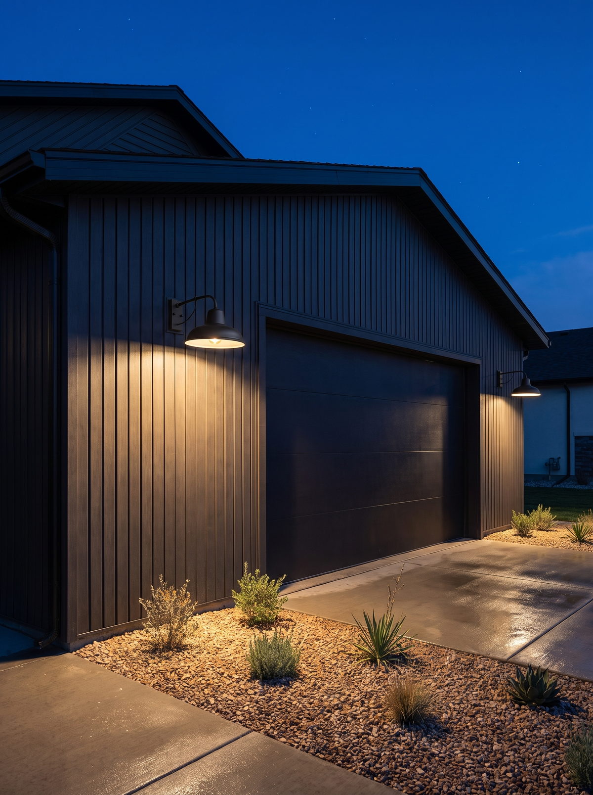 Iron barn outdoor wall sconce on modern home exterior