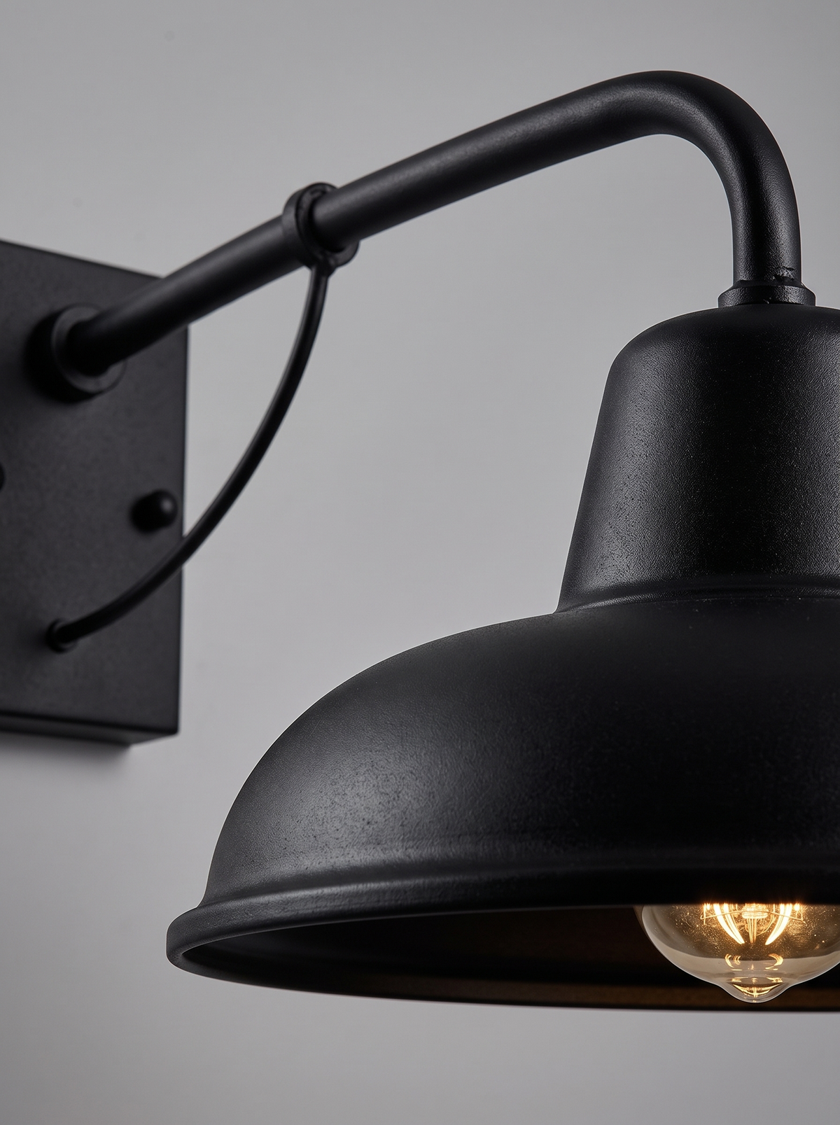 Iron barn outdoor wall sconce close up