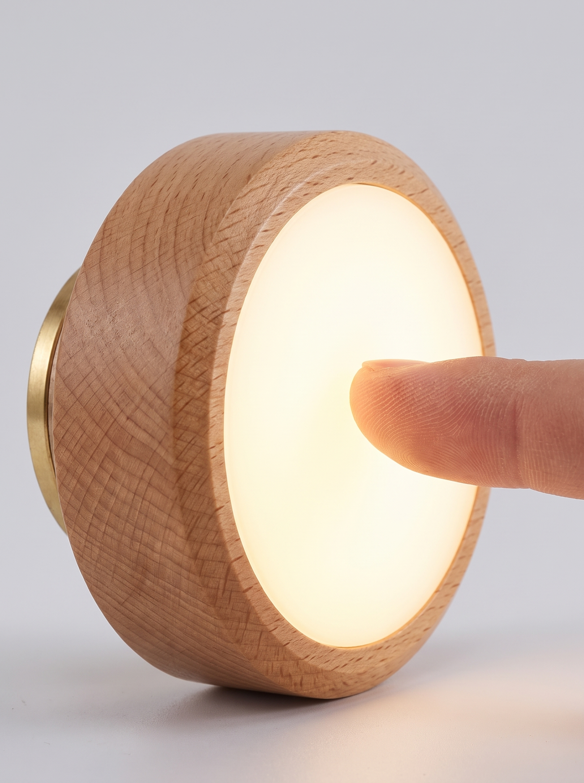 Wooden magnetic night light close up