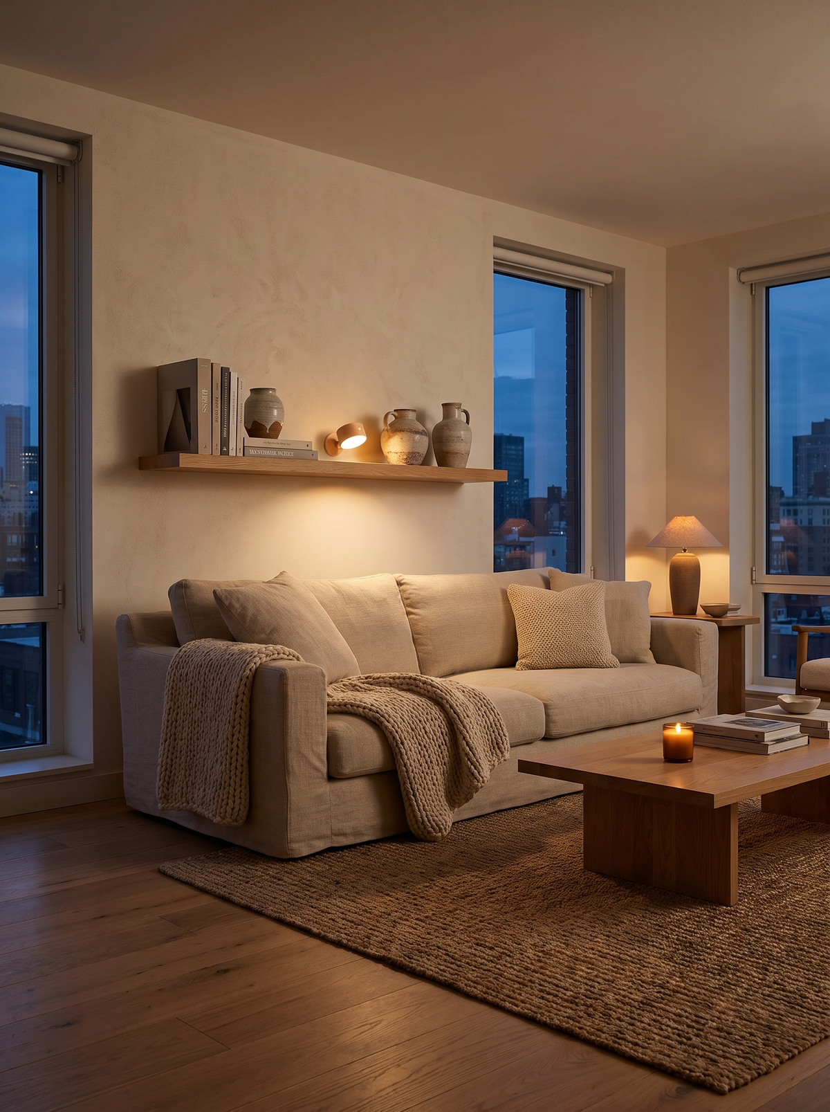 Wooden magnetic night light in modern living room