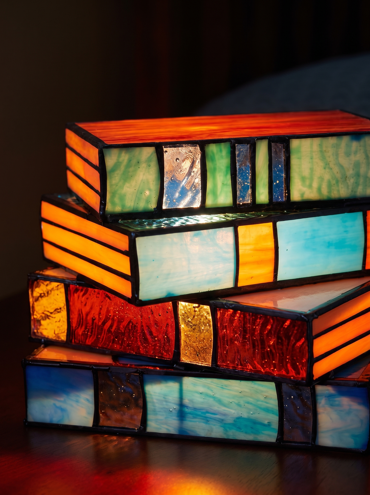 Stained glass book lamp close up
