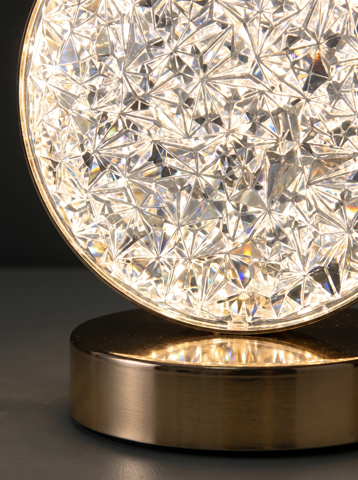 Crystal night light facets close up