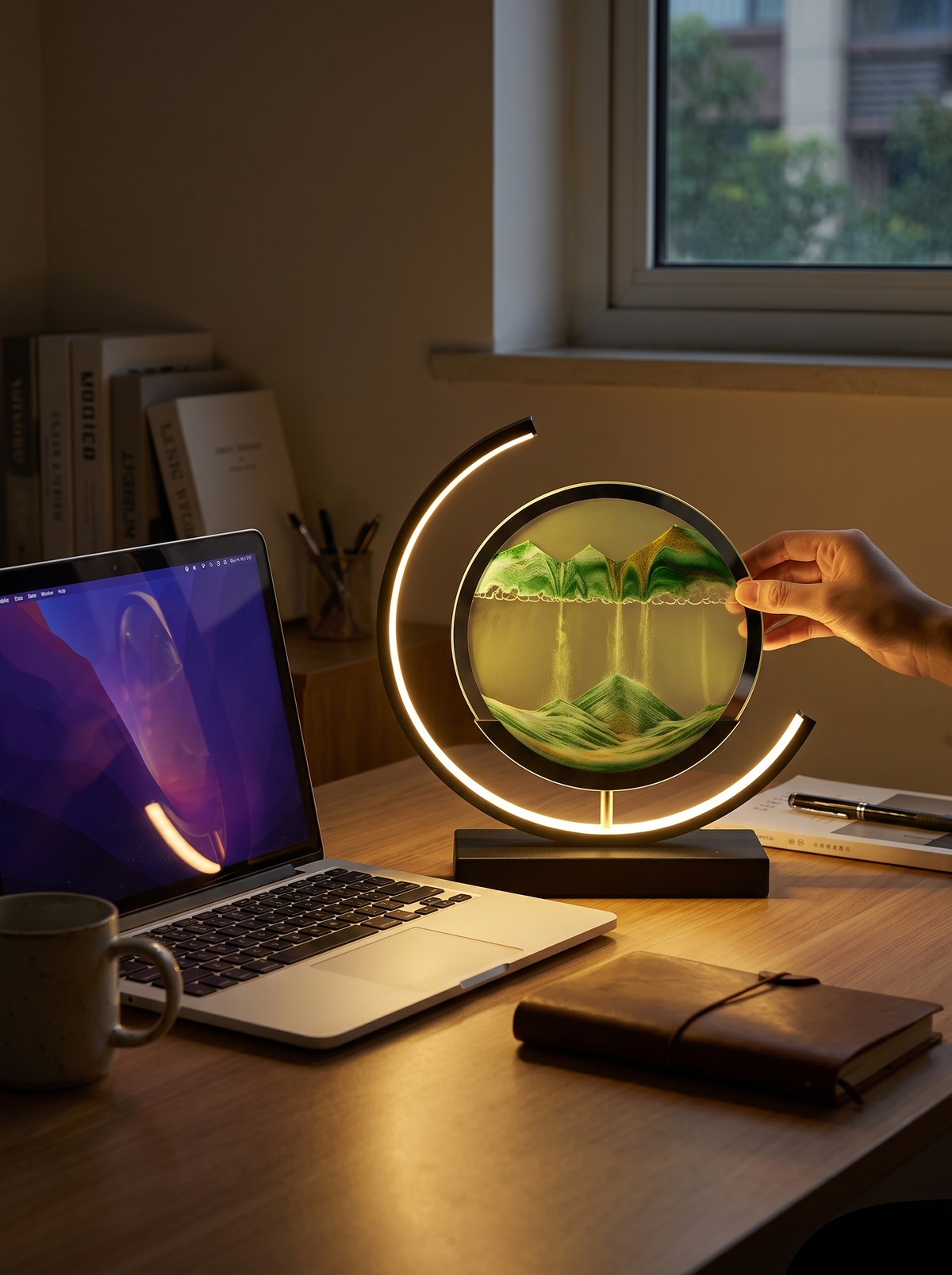 Quicksand art lamp on a desk