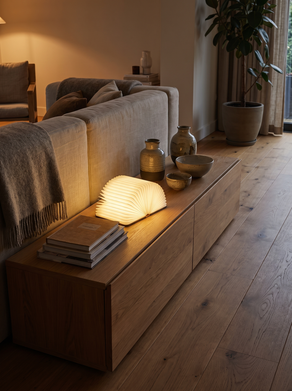 Foldable book lamp in modern living room