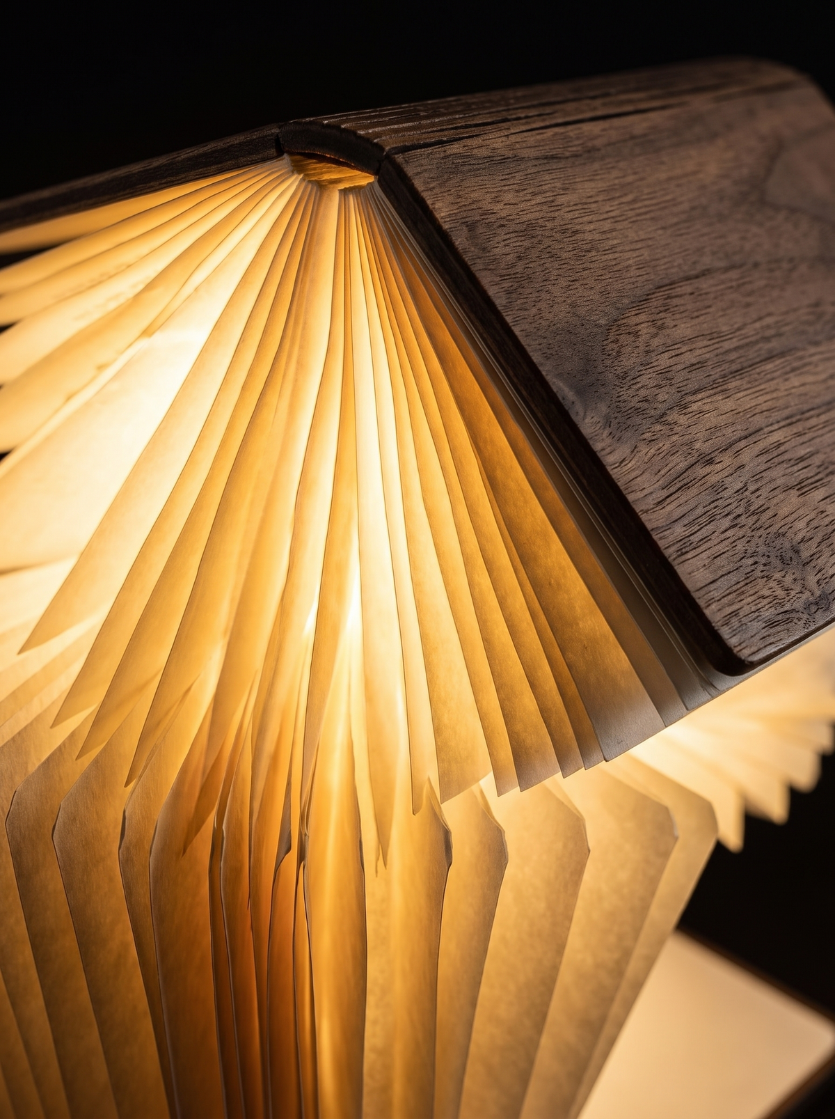 Foldable book lamp pages close up