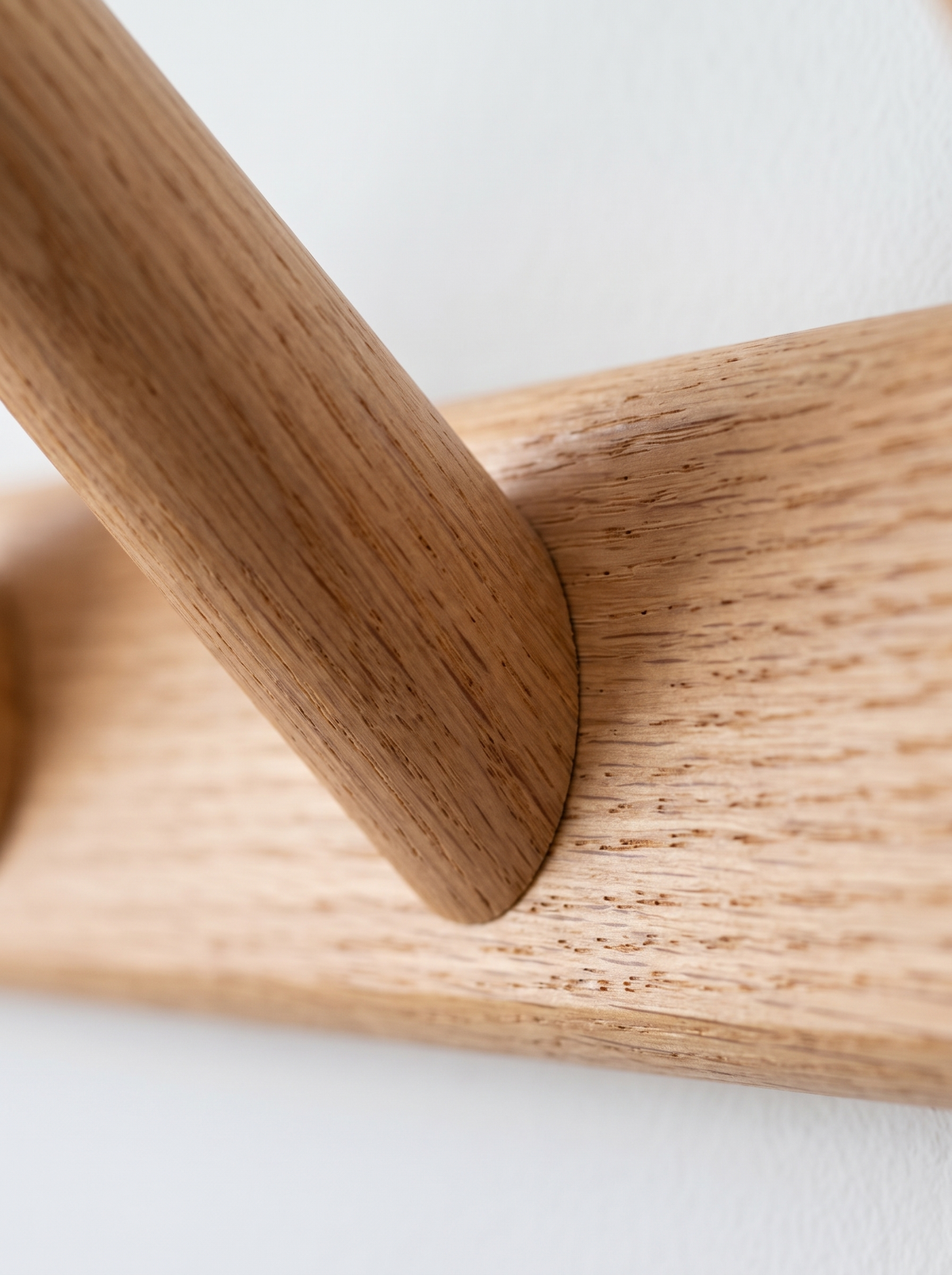 Solid oak peg rack close up