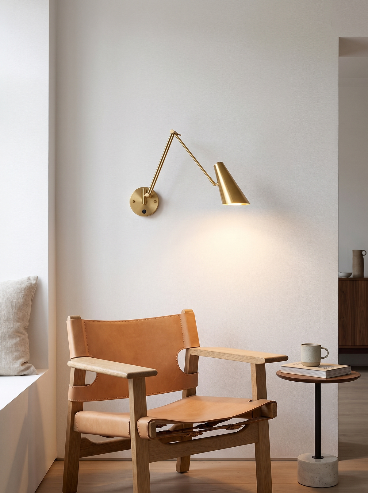 p2 iwt3 swing arm wall light in a modern living room