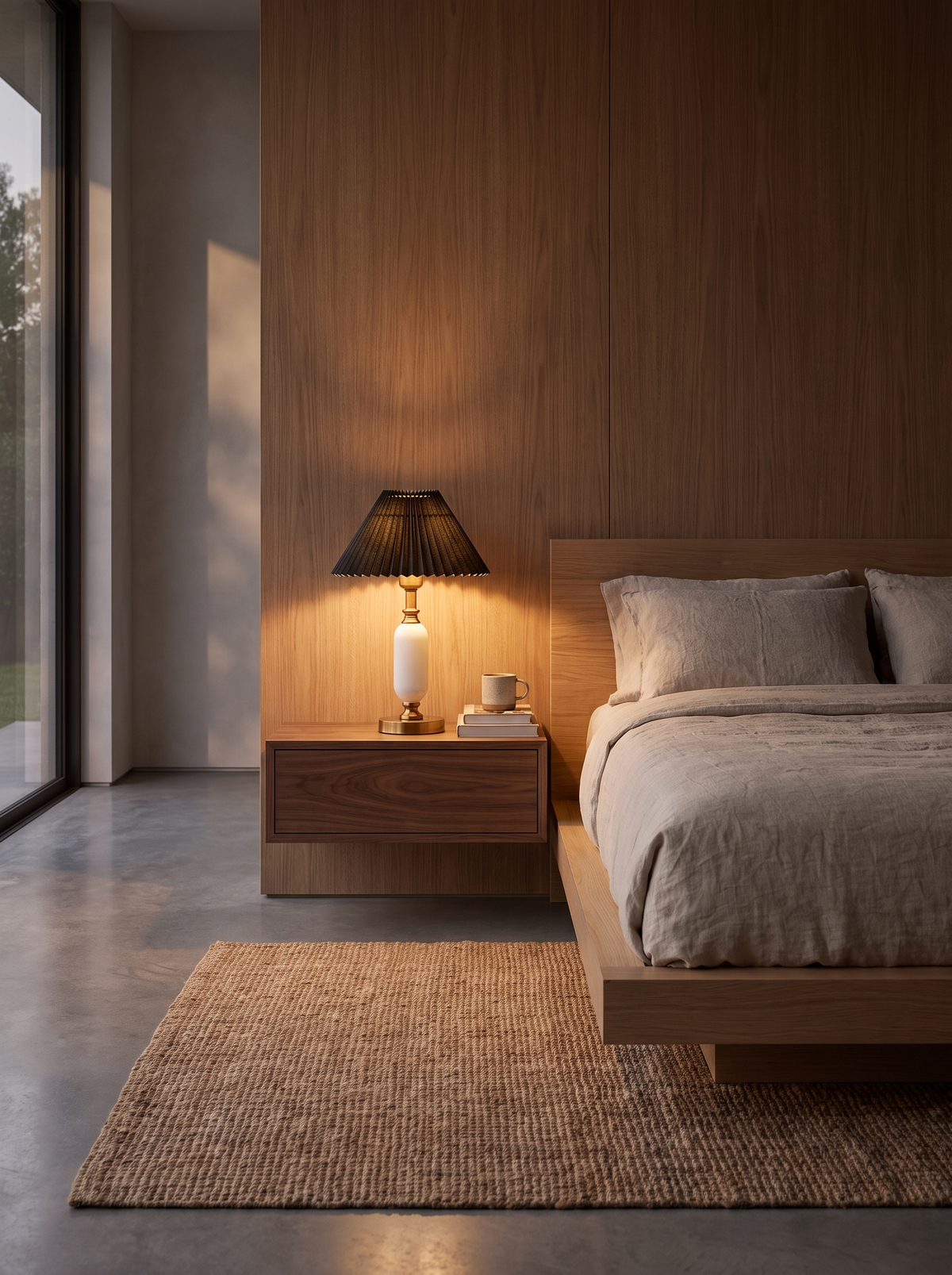 pleated shade table lamp in a modern interior