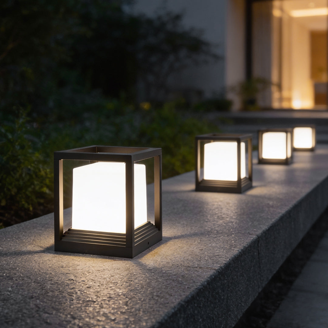 Square Solar Garden Pedestal Light