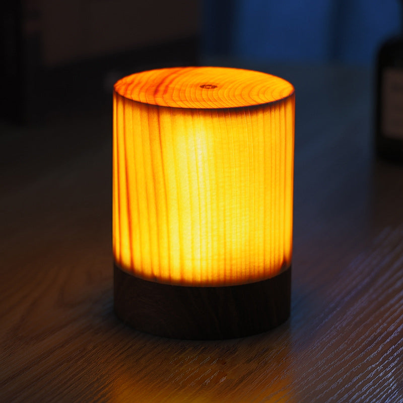 Solid Wood Cube LED Accent Lamp