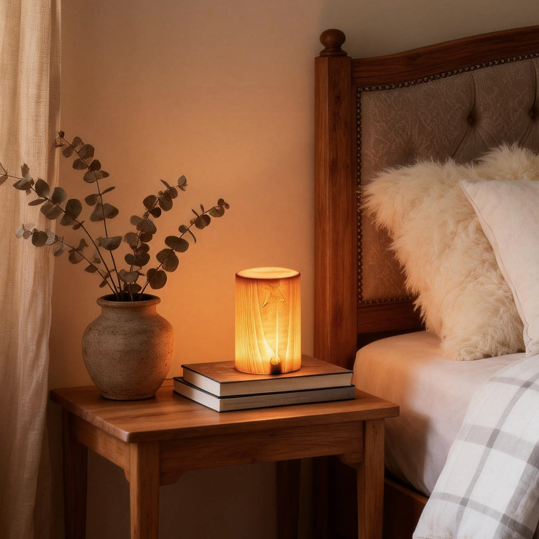 Solid Wood Cube LED Accent Lamp