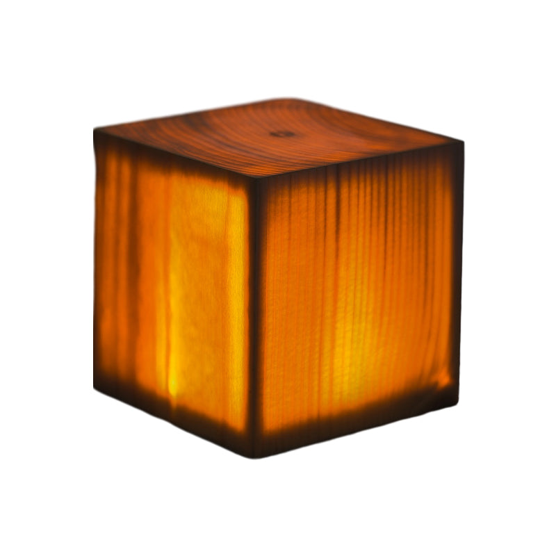 Solid Wood Cube LED Accent Lamp