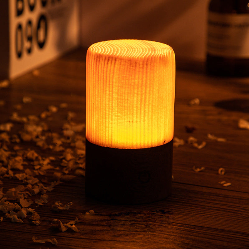 Solid Wood Cube LED Accent Lamp