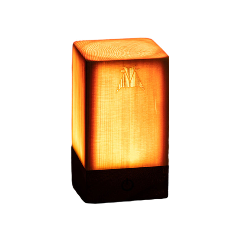 Solid Wood Cube LED Accent Lamp