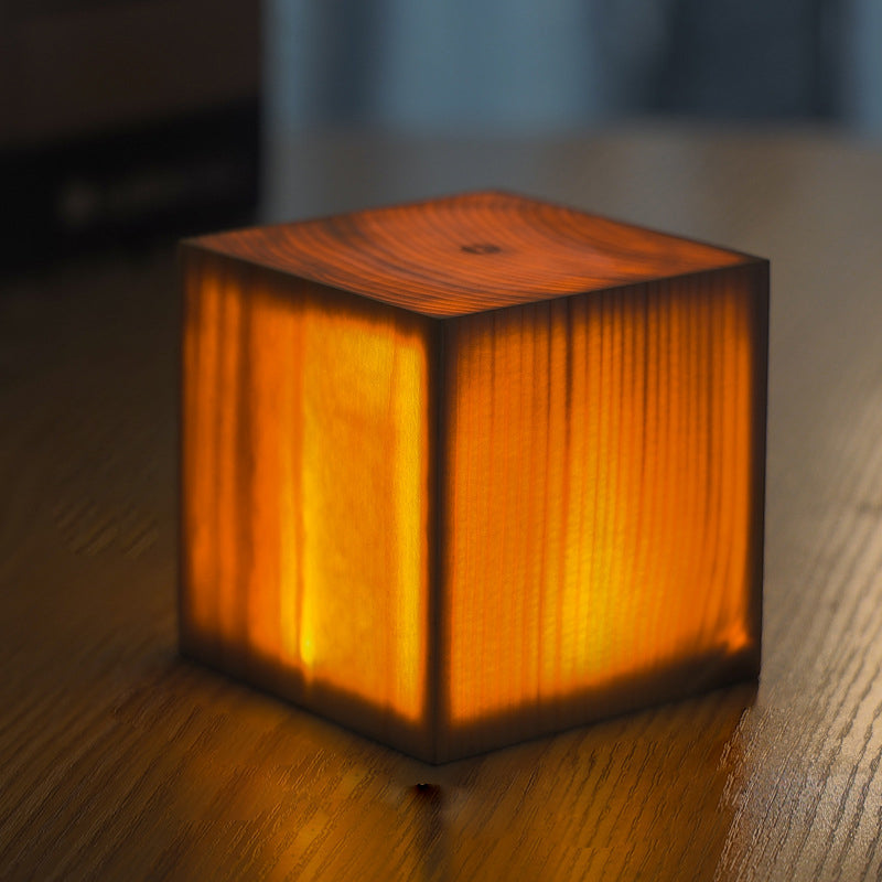 Solid Wood Cube LED Accent Lamp