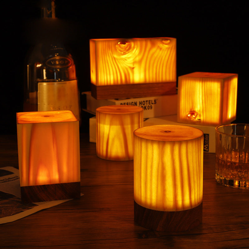 Solid Wood Cube LED Accent Lamp