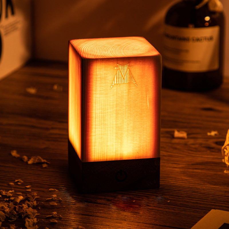 Solid Wood Cube LED Accent Lamp